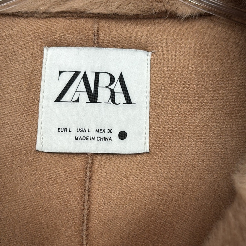 Zara Double-Breasted fur Tan Coat - Picture 2 of 4